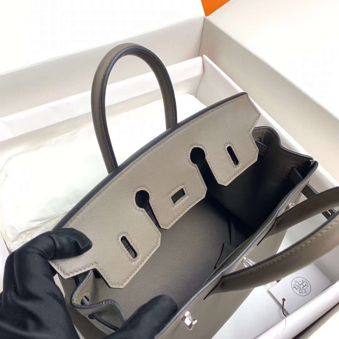 Hermes Birkin 25CM Swift Leather Handbag Dark Grey 